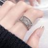 Premium Sense Row Diamond Petal Opening Ring Full Diamond Shiny Exquisite Zircon Light Luxury Personality Ring Woman