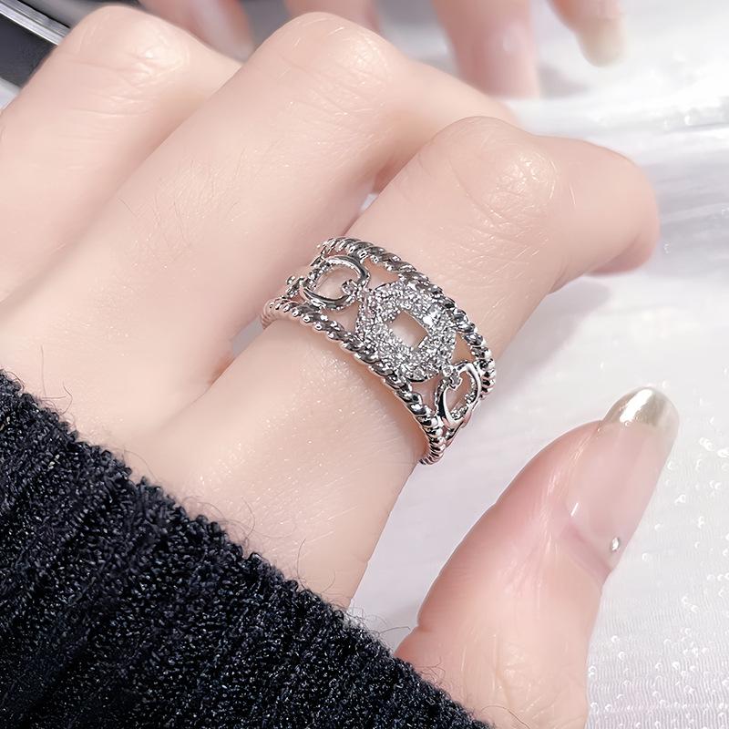 Нежное Свиное Рыльце Вспышка Алмазный Циркон Ручка Кольцо Набор Легкая Роскошь Высокое Чувство Холодный Ветер Личностный Кольцо Женщина Adjustable opening