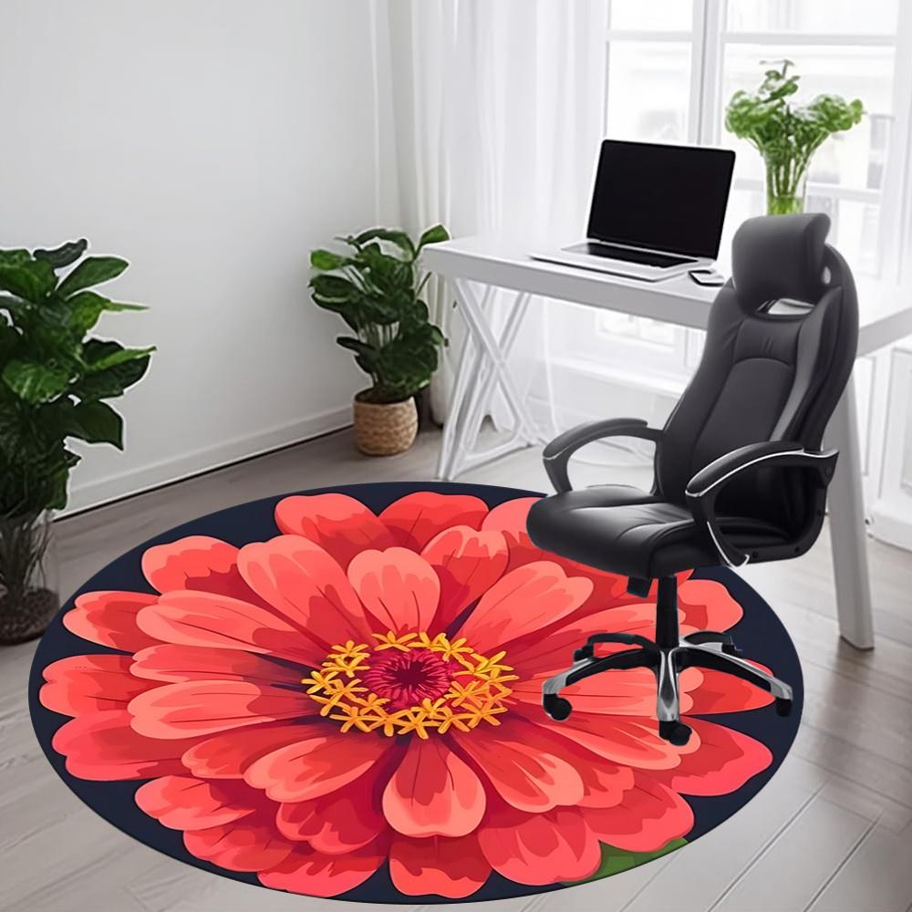 1PC Zinnia flower Office Round Rug, Non slip, Soft and Durable Office Rug for Interior Decoration, Perfect for Office