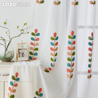 1 pièce LOZUJOJU Tulle blanc Style rural moderne Brodé Coloré Rideau transparent Rideau de fenêtre pour Salon Chambre Décoration intérieure