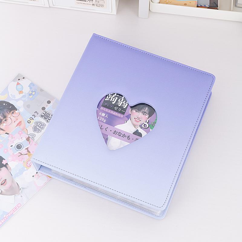 Sweet Macaron Gradient A5 Binder Heart Cutout 3-Ring Loose-Leaf Album, Cute Card Holder for K-Pop Idol Photo Cards Collection