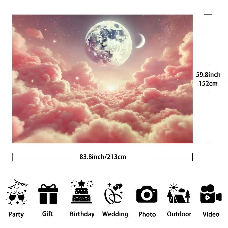 2D Dreamy Pastel Moon & Cloud Photography Background