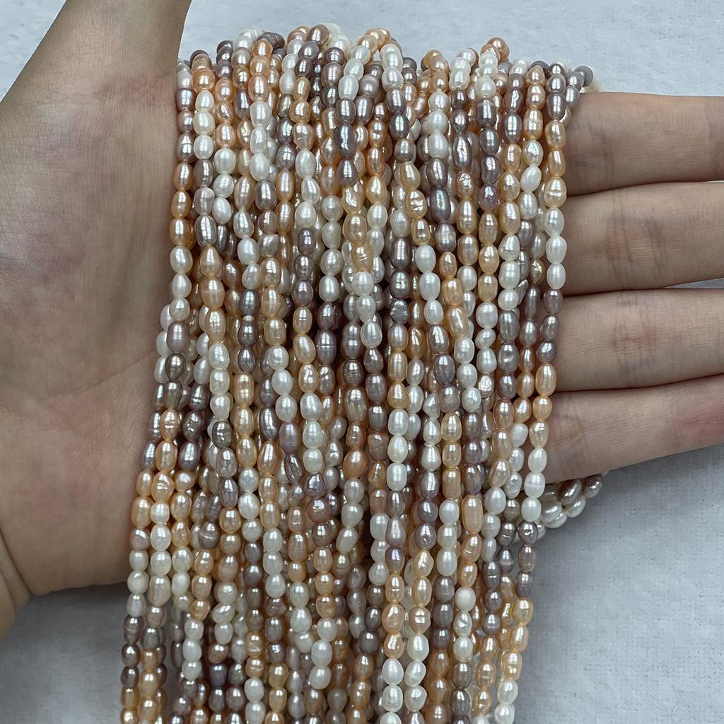 5-6mm Multicolor Rice Natural Freshwater Pearl Strand 36cm Loose Beads for DIY Necklace Jewelry Making