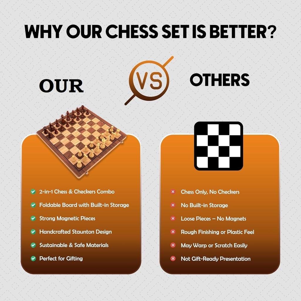 12 Inches Wooden Handcrafted Magnetic Chessboard Set|Tournament-Style Chess Set with Premium Build,Magnetic Pieces|Chess Board for Kids & Adults