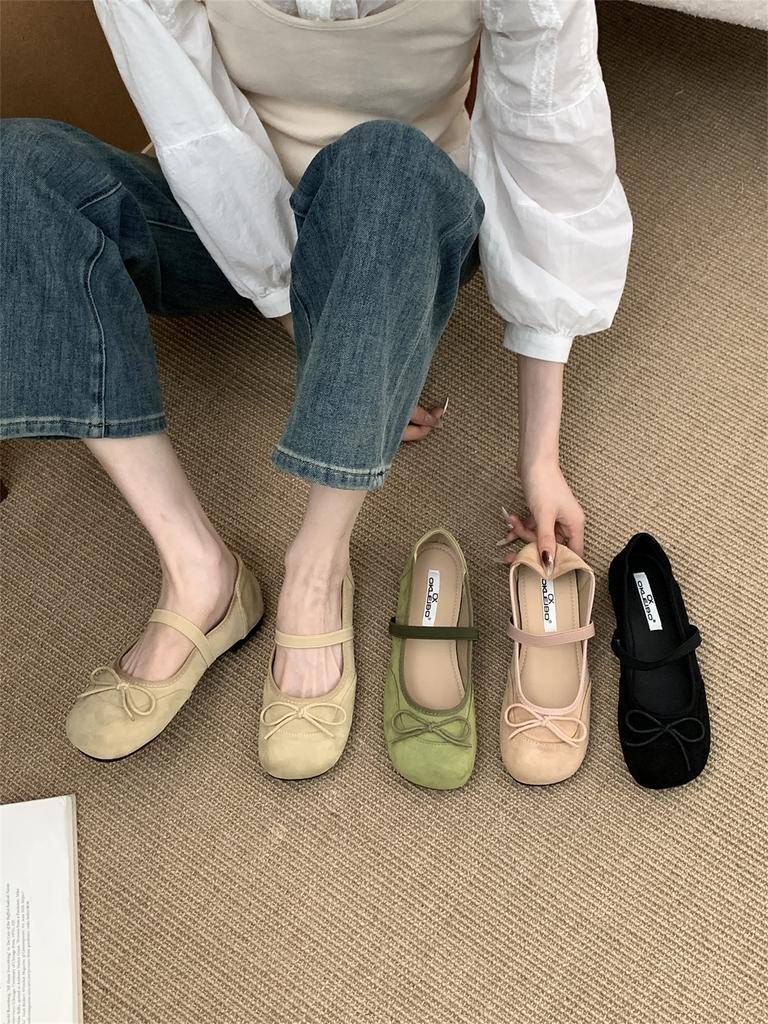 Korean version of ballet square head shallow mouth fairy with skirt shoes 2025 new autumn suede Mary Jane shoes