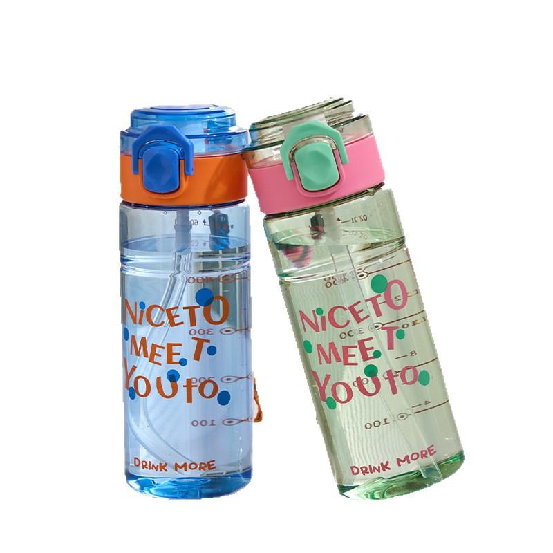 Water bottle Children's student portable straw cup ins Korean high-value plastic water cup New men's and women's anti-drop cup