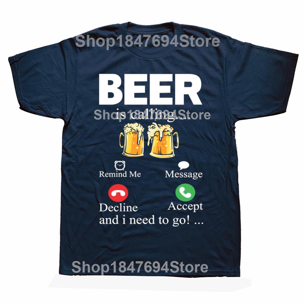 Beer Is Calling and I Must Go Printed Mens TShirt Drinking Oversized Funny Graphic Tees for Men Summer Sarcastic Humor Tops