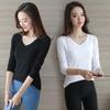 Long Sleeve Womens T Shirt Slim Fit Pullover Stretchy Crew Neck V Neck Solid Color Basic Tee Autumn Warm Tops Daily Clothing