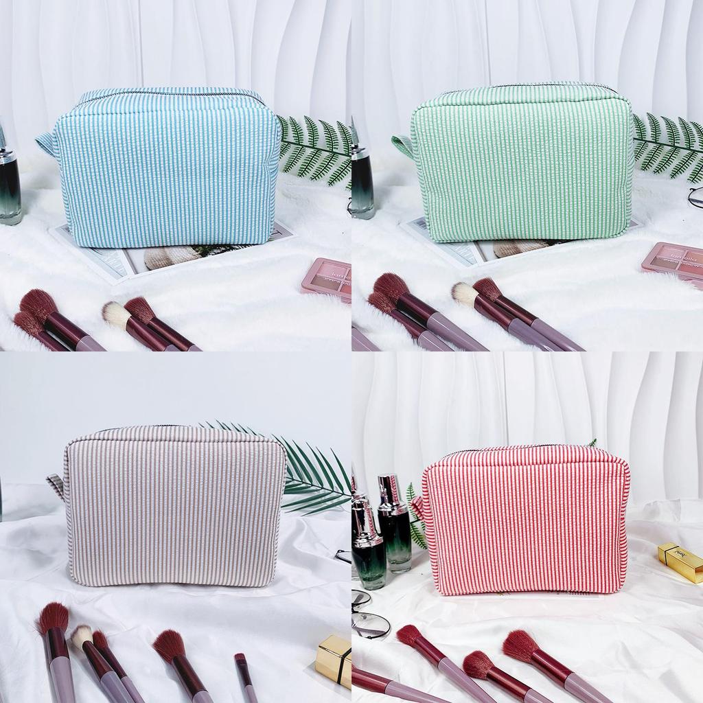 Vintage American Cotton Makeup Bag With Striped Pattern For Travel And Daily Use