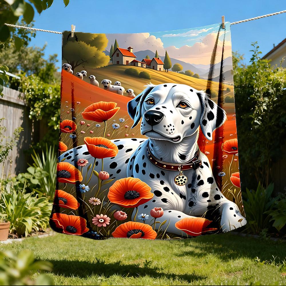 1pc Dalmatian Field Throw Blanket Polyester Fiber, Lightweight Flannel, Soft & Warm, All Season Use for Outdoor, Camping Digital Print