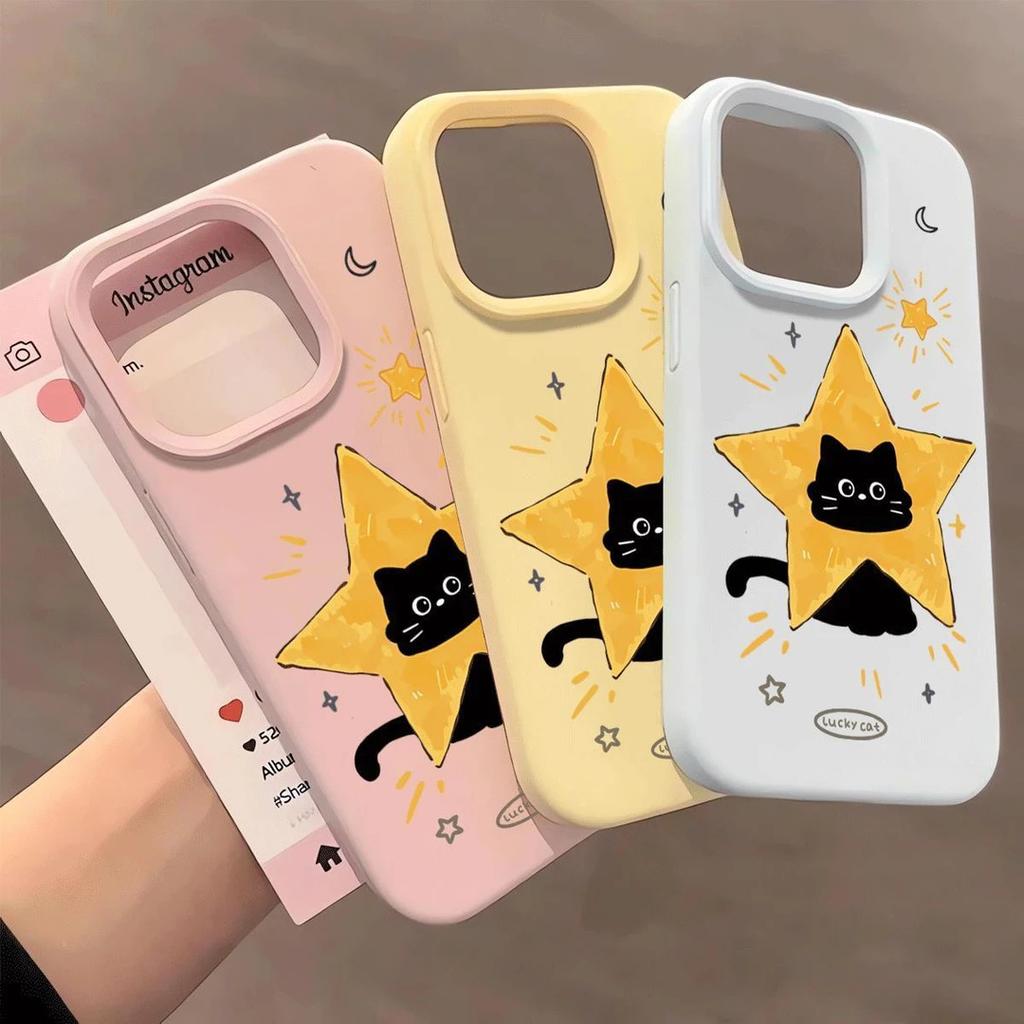 Star collar black cat for iPhone17/16 mobile phone case Apple 15Pro glutinous rice 13 liquid 12 cute 14