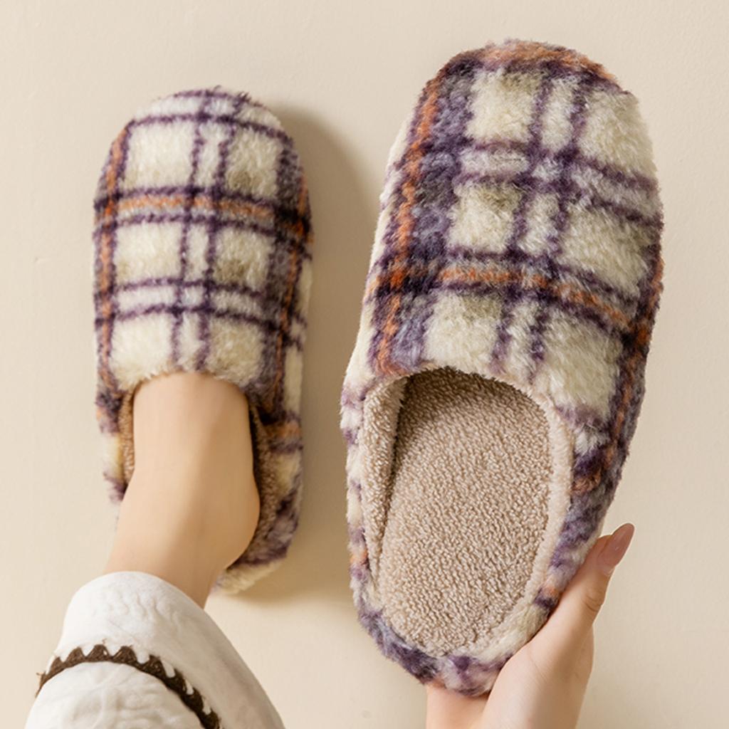 Retro plaid cotton slippers autumn and winter 2025 new indoor home home thick bottom plush warm