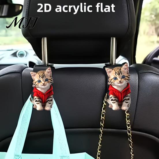 Car Storage Accessories Seat Hook, Cartoon Cat/Dog Pattern Decor, Durable Load Bearing Acrylic Cute Pet Organizer Headrest Hanger, Universal