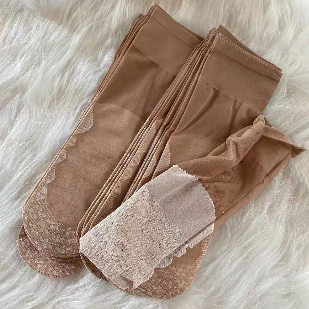10Pairs Cotton Bottom Crystal Silk Socks Ultra-thin Silk Sheer Ankle Sock Mid-calf Tube Sock Summer