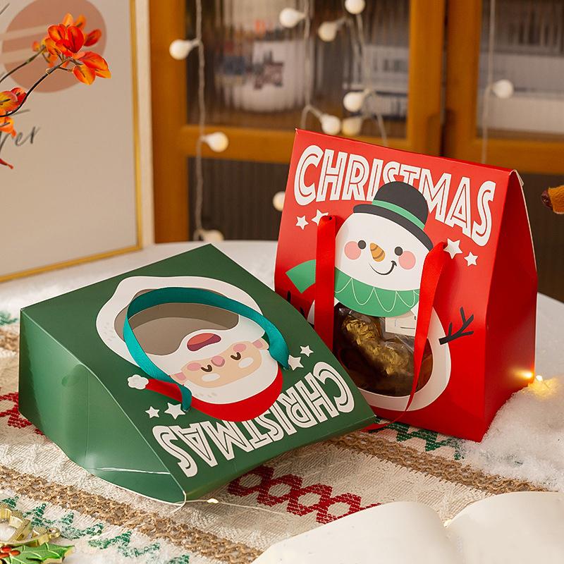 WTEMPO Clear Window Portable Gift Boxes with Handles DIY Foldable Christmas Series Pattern Printed Paper Bags
