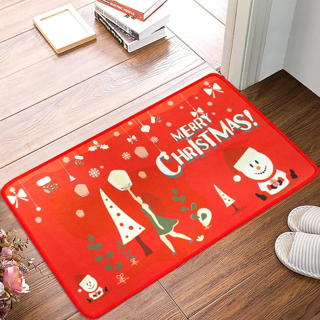 Christmas Welcome Mat Non-Slip Machine Washable Carpet Doormat for Living Room Bedroom Kitchen Indoor/Outdoor Rug