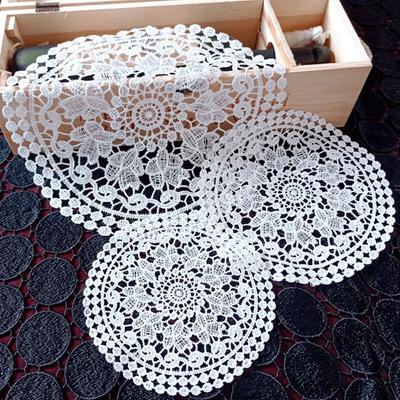 Round Hollow Lace Coaster Plate Bowl Napkin Insulation Pad Embroidery Flower Placemat Mug Dining Coffee Table Cup Mat Home Decor