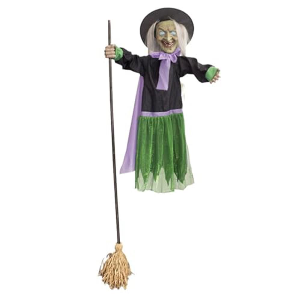 Outdoor Halloween Flying Witch Animated Prop 6FT for Garden and Lawn Yard Creates Spooky Ambiance for Seasonal Decoration