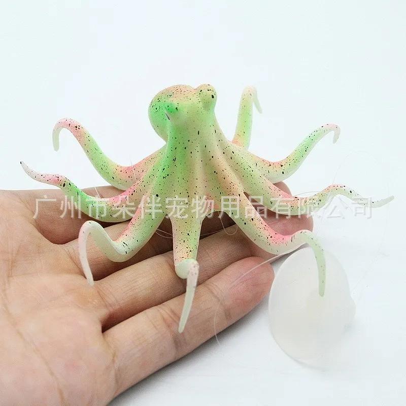 Fluorescerande artificiell bläckfisk akvarium prydnad med sugkopp akvarium dekoration