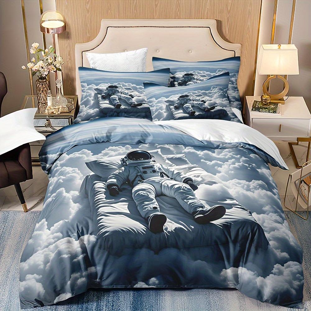 

Fantasy Astronaut Theme Duvet Cover Set with Pillowcases, 3pcs Cartoon Space Astronaut Printed Bedding Set, Soft Comfortable (135x200cm)