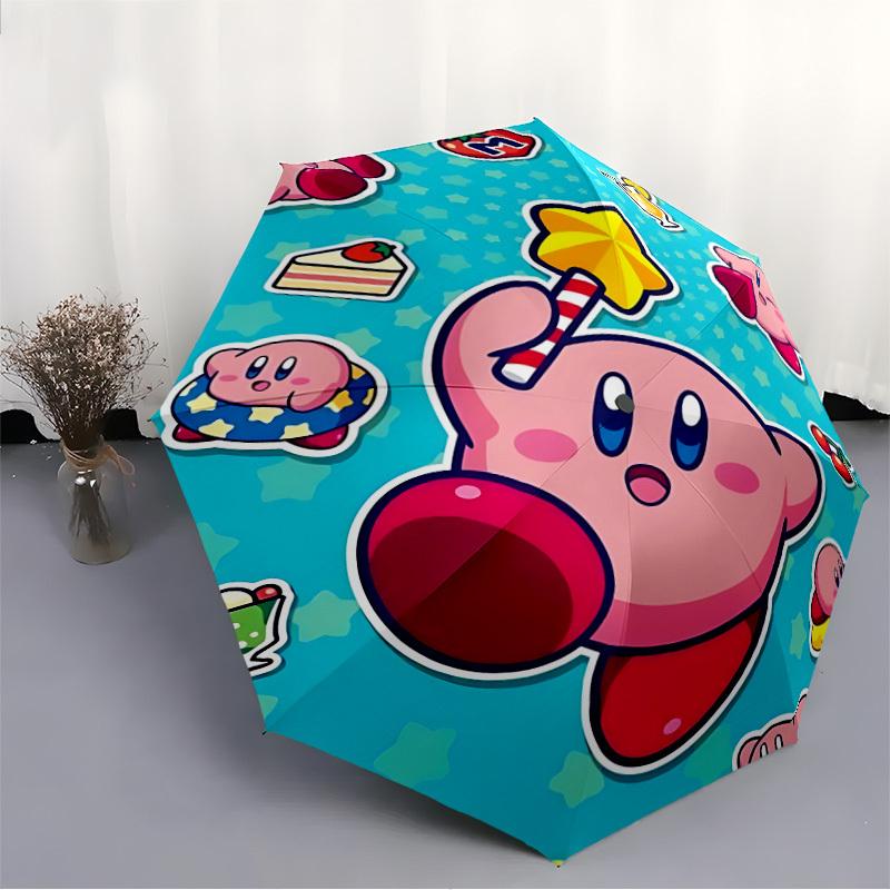 1pc Kawaii Kirby Automatic Open/close Folding Portable Umbrella with 8-Rib Structure for Women/Men, All-Season Use a0901147
