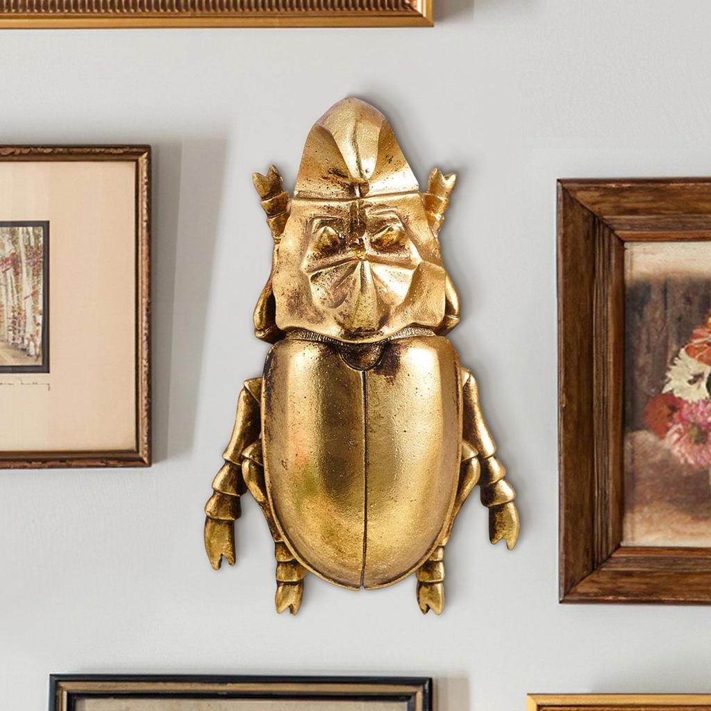 Beetles Wall Hanging Ornament Golden Artwork Walls Sculpture Decoration for Bedroom