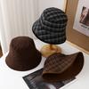Womens Plaid Print Winter Bucket Hat Retro Warm Beanie Cap For Women, Fashion Headwear For Cold Season, Unisex Vintage New