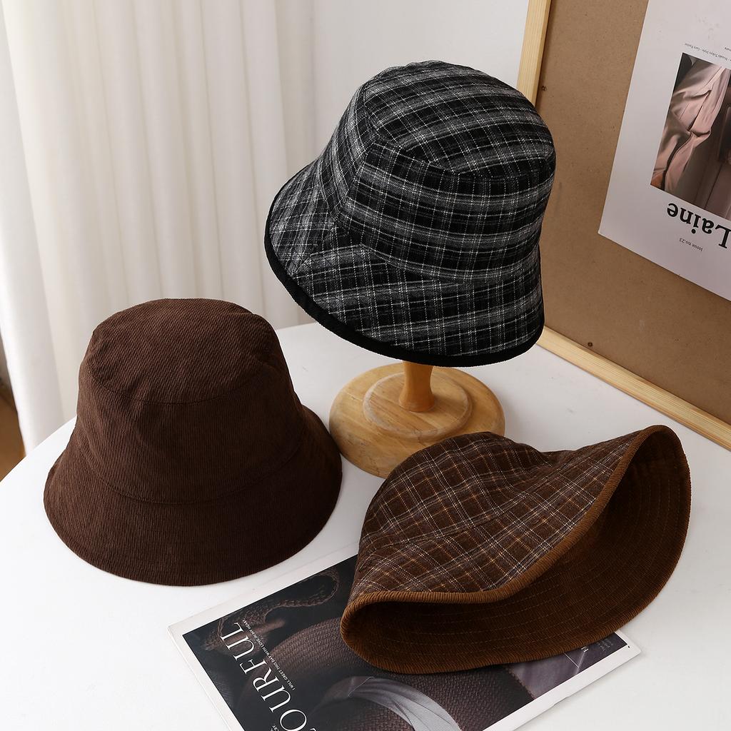 Womens Plaid Print Winter Bucket Hat Retro Warm Beanie Cap For Women, Fashion Headwear For Cold Season, Unisex Vintage New