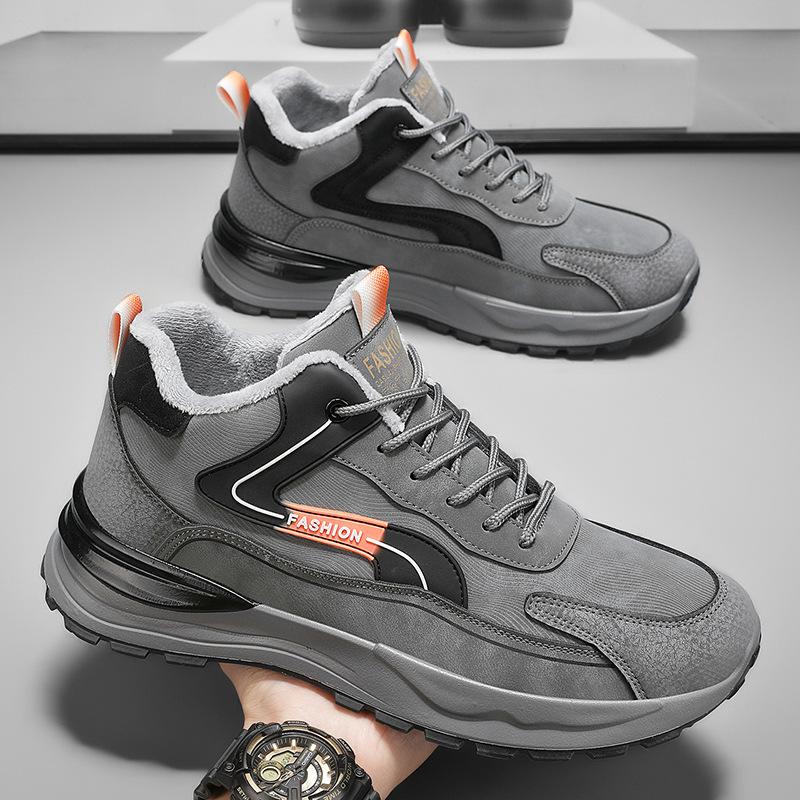 Men's Shoes With Thick Velvet Warm Insulation Two Cotton Fur Leather Integrated Casual Sports Sole Height Increasing Dad