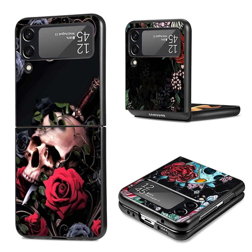 Human Skeleton Red Rose Phone Case For Samsung Galaxy Z Flip7 Flip6 5G Flip5 Flip4 Flip3 ZFlip 7 6 3 4 5 Shockproof Back Cover G