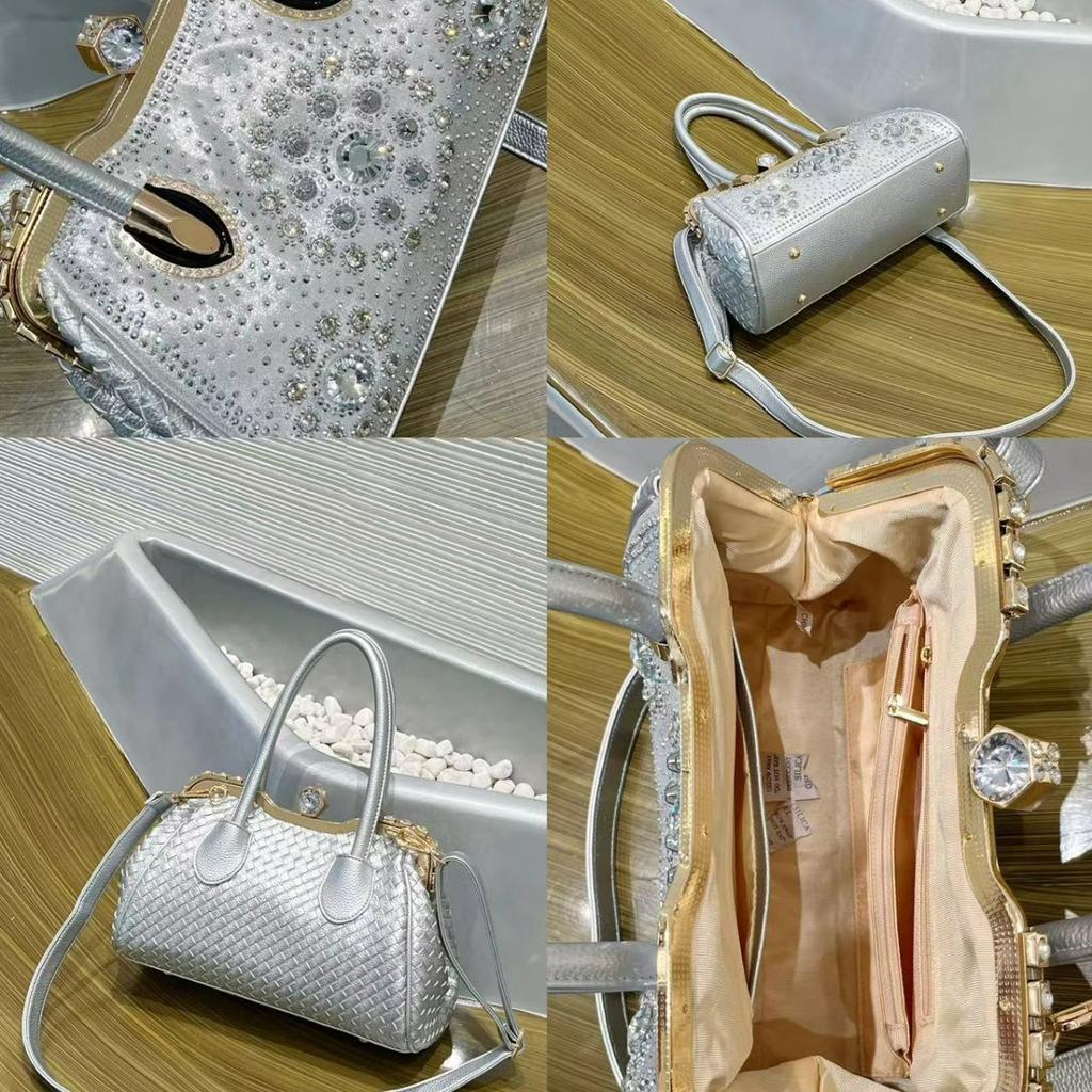 2025 New Handheld Diamond inlaid Woven Bag Trendy Single Shoulder Crossbody Bag