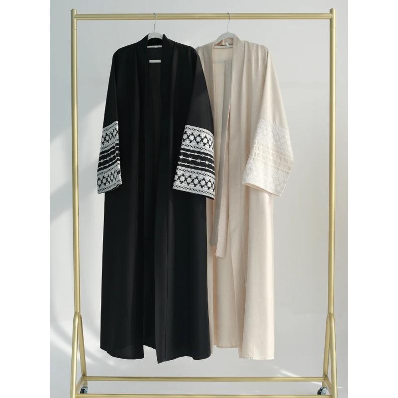 Eid Embroidery Muslim Abaya for Women Ramadan Dress Morocco Lace-up Abayas Kaftan Islam Cardigan Dubai Arab Long Robe 2024