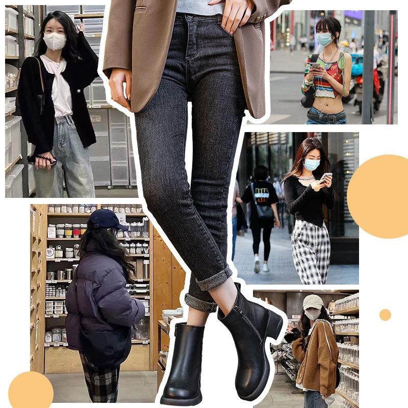 Fleece Platform Martin Boots Children's Leather Short Boots Women's Shoes British Merard Wind Knight Boots Versatile Chelsea Boots