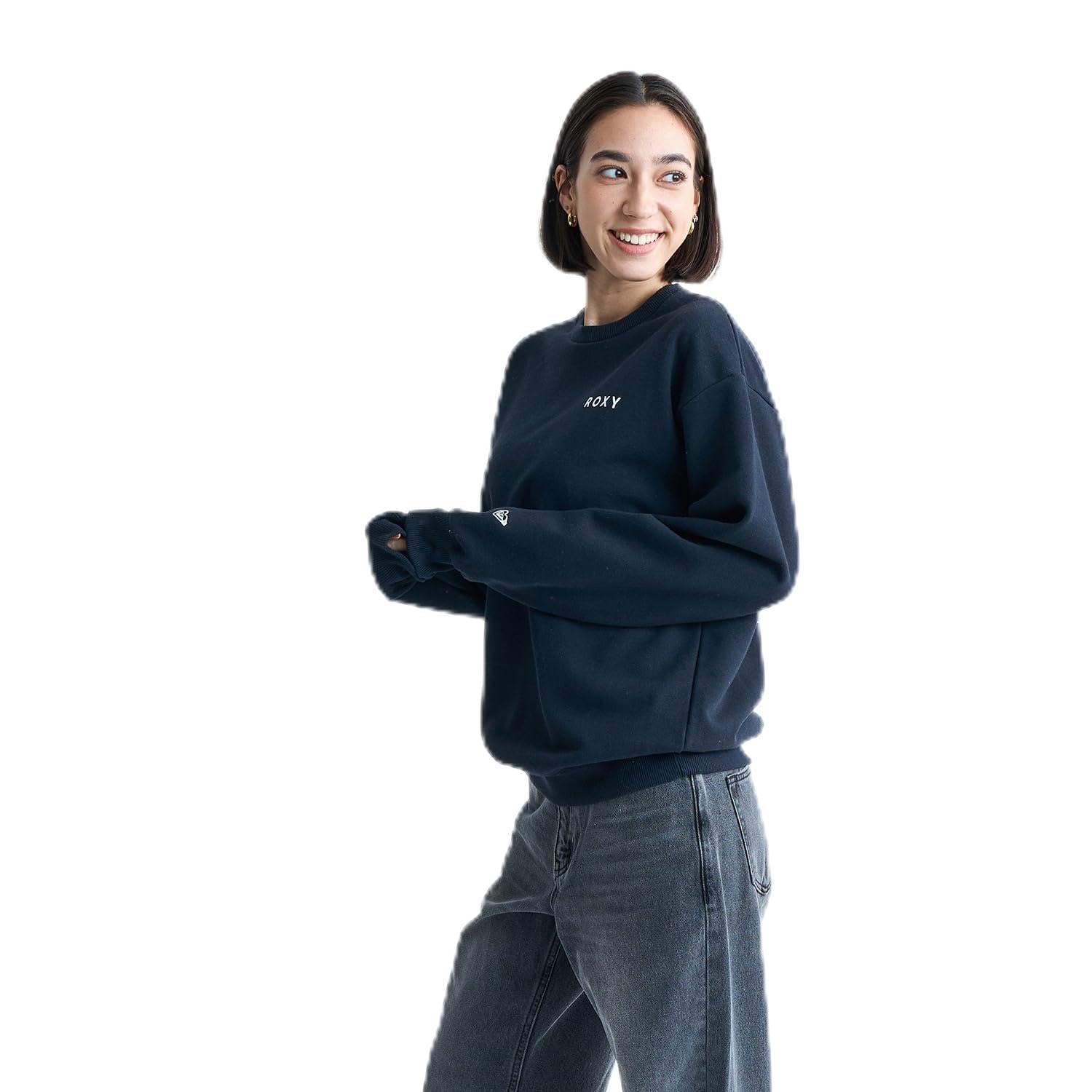 

Свитшот Roxy обычного кроя с круглым вырезом и принтом сзади, черный, женский, чёрный