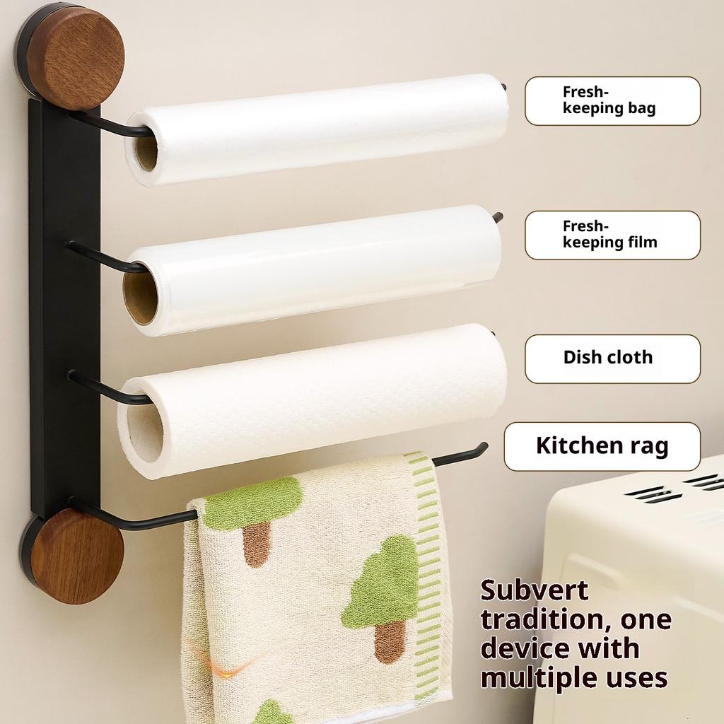 Suction Cup Kitchen Wrap Dispenser, No-Drill Punch Free Holder for Plastic Wrap, Aluminum Foil, Paper Towels & Bags