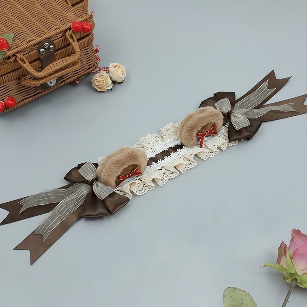 Big Bow Lolita Headband Fluffy Plush Cosplay Hair Accessory Casual Bear Ear Headband Halloween