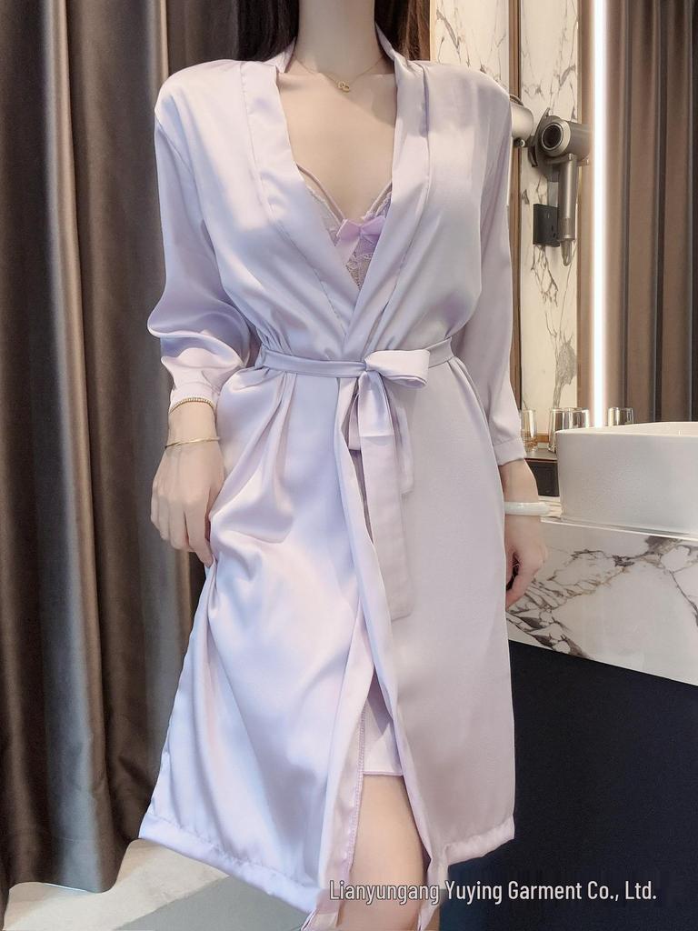 Women's Sexy Lace Nightgown & Robe Set with Spaghetti Straps and Bra Pads