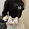 Cute Bowknot Print Shoulder Bag With Plush Pendant Crossbody Bag Handbag Girly Tote Commuter Bag  Women Underarm Bag Gift