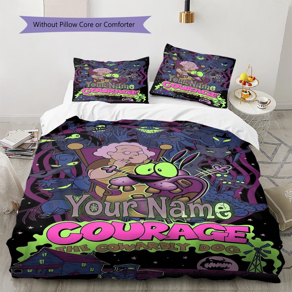 Mut Feiger Hund Horror Benutzerdefinierter Name Muster Bettwäsche Steppdecke Set Bettbezug Kissenbezug Zuhause Geburtstagsgeschenk(1 * Bettbezug + 2 * Kissenbezug, ohne