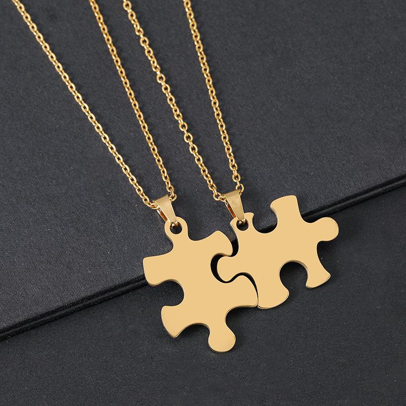 Puzzle Pair of Blank Laser Color Printing Materials, Holiday Gifts, Lettering, Stainless Steel Cross Chain, Necklace.