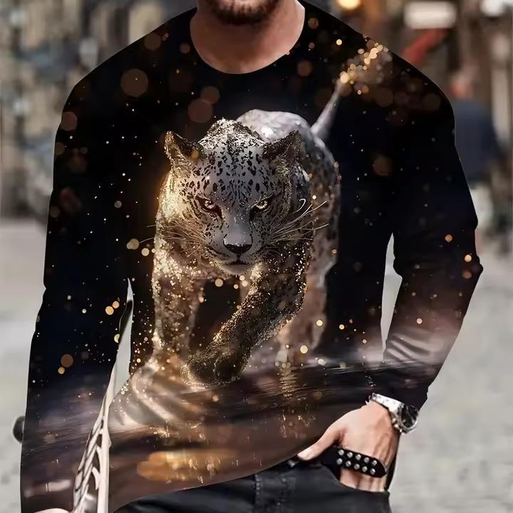 

Мужская футболка с длинным рукавом Осень Новая 3D принт Животное Леопард Графика Футболки Весна Повседневный Хип-хоп Топы Мужская Одежда Большого размера 5XL