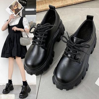 Fashion Spring Women Single Shoes Black Patent Leather Thick Bottom British Style Shoes Casual Comfortable Lace Up Platform Shoes