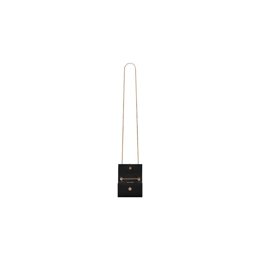 Saint Laurent Ysl Kate Airpods Quaste Klapphülle Druckknopf Narbenleder Schulter Crossbody Kopfhörer Tasche Damen Taschen Schwarz 712449-BOW07-1000