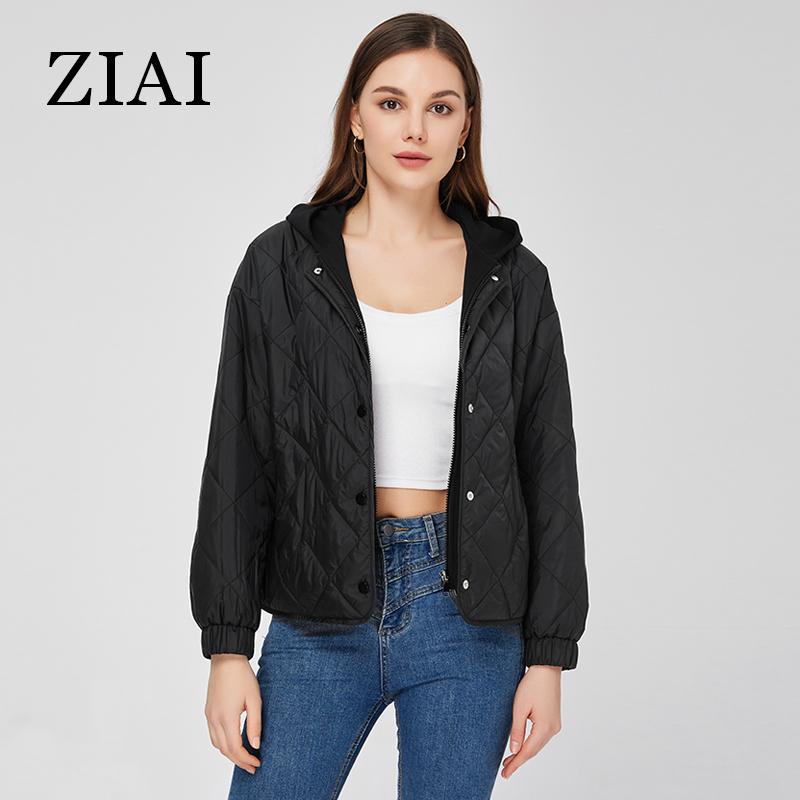 ZIAI 2023 NOVINKA Dámská jarní bunda s kapucí Ležérní nošení Tenká Bavlna Falešný dvoudílný knoflík na zip Dvouvrstvý kabát s légou dámské ZM-7576