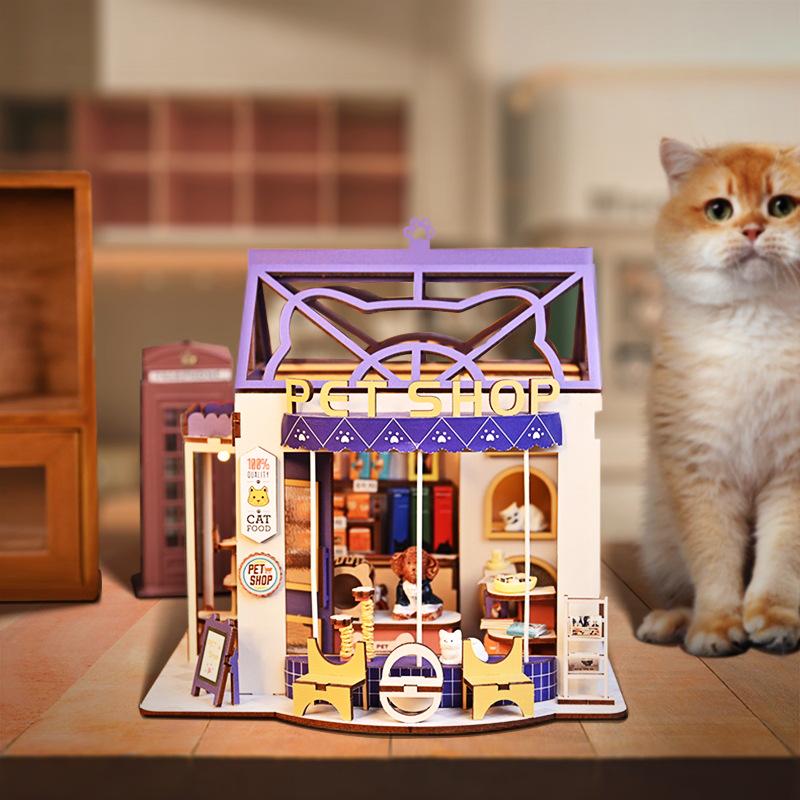 QuYiYa DIY Miniatur-Buchhandlung: Miau Talk & Words Kreatives Haus Modell Geschenk