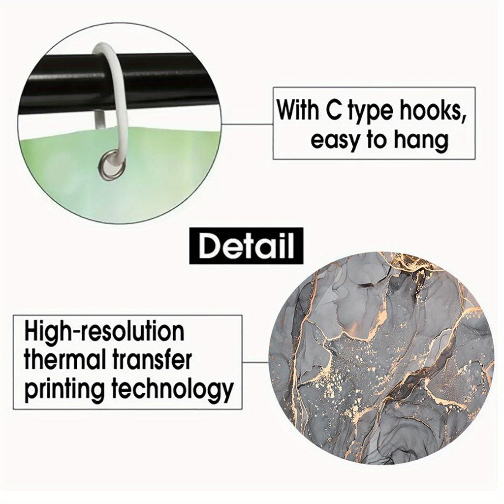 4vnt pilko marmuro rašto dušo užuolaidos su 12 kabliukų, vonios kambario vandeniui atspari poliesterio pertvarų užuolaida, vonios kilimėlių rinkinys