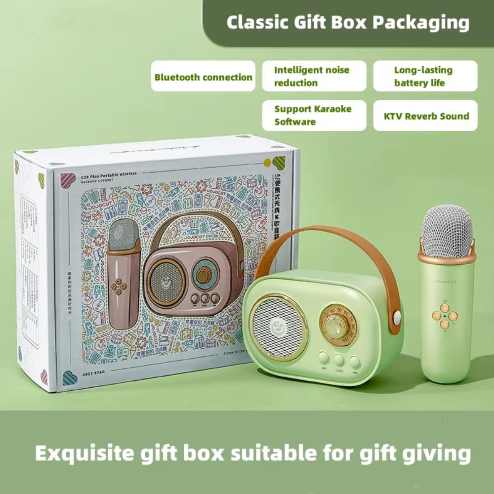 Bluetooth Speaker With 1-2 Wireless Microphone Support Karaoke TF Card FM Play HIFI Bass Handsfree Call Children's Birthday Gif