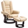 Faux Leather 135 Degrees Reclining Chair and Footstool - Beige