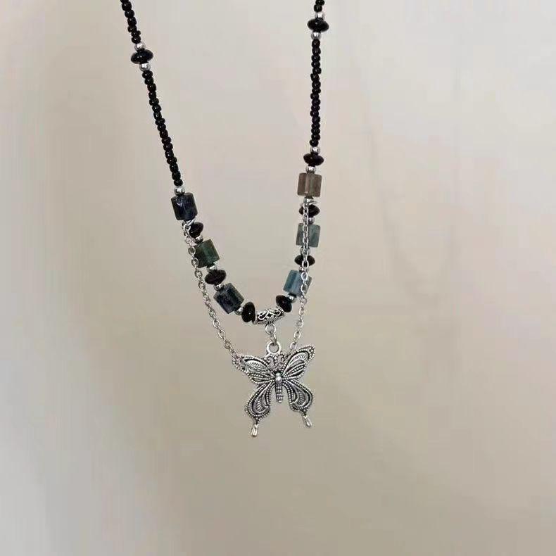 2024 Retro Korálkový Náhrdelník s Motýlem: Trendy řetízek na klíční kost ve stylu dvora pro ženy