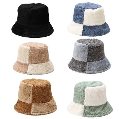 Fashionable Rabbit Fur Fisherman Hat Casual Plush Big Lattice Basin Hat Warm Korean Version Outdoor for Autumn Winter